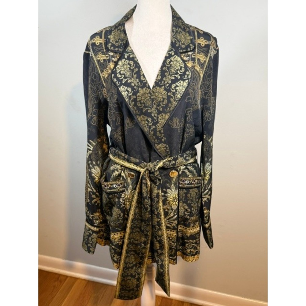 Camilla The Night Is Noir Relaxed Jacket L AU14 US10 Silk Crystal Black Gold